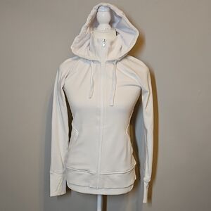 Athleta Women’s White Full Zip Hoodie Jacket Thumbholes Hooded Activewear
